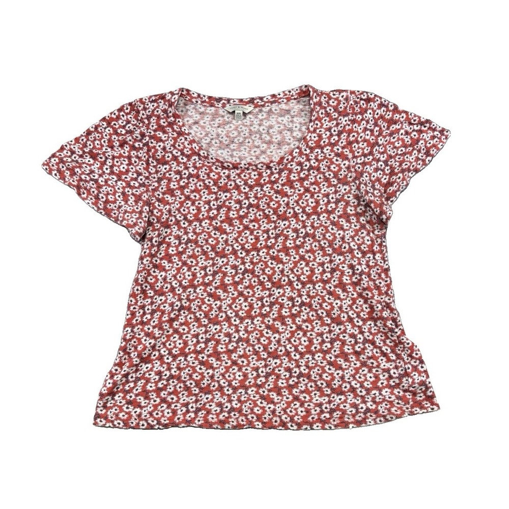 Lucky Brand Women's Floral Short Sleeve Round Neck Shirt Size M Preppy Everyday